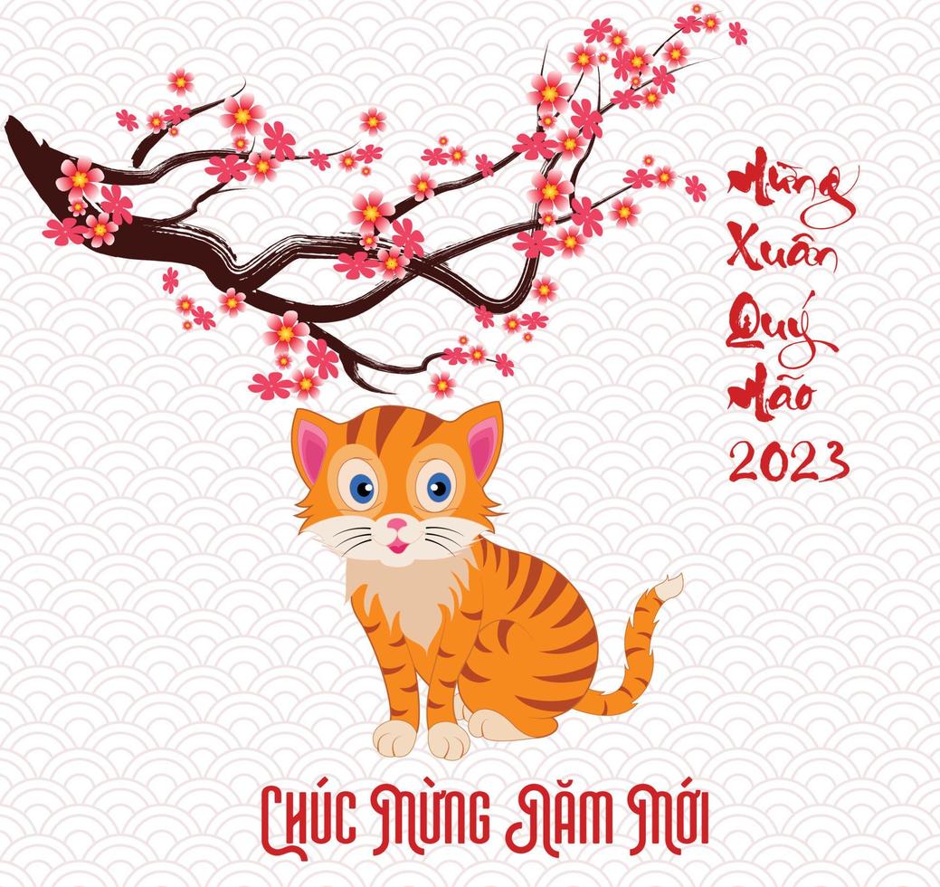 Happy lunar new year 2023, Vietnamese new year, Year of the Cat. vector