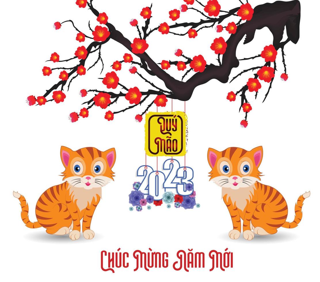 Happy lunar new year 2023, Vietnamese new year, Year of the Cat. vector