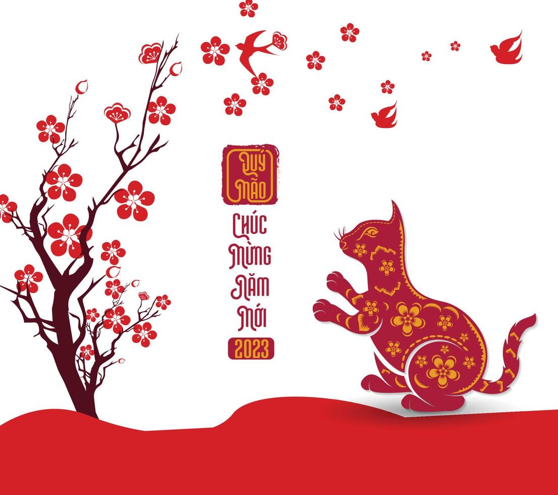 Happy lunar new year 2023, Vietnamese new year, Year of the Cat. vector