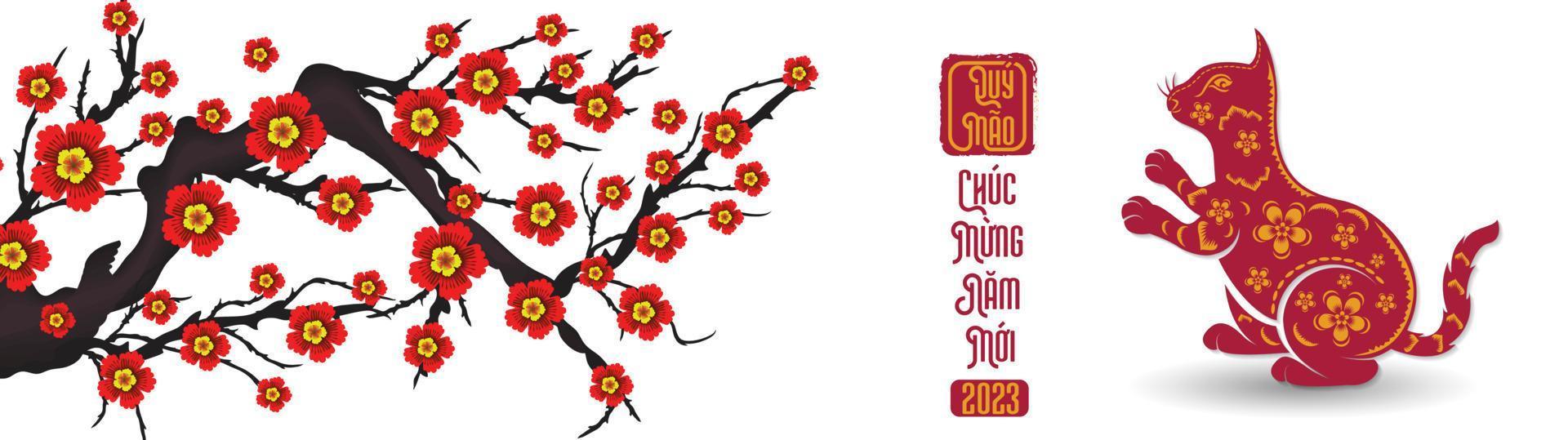 Happy lunar new year 2023, Vietnamese new year, Year of the Cat. vector