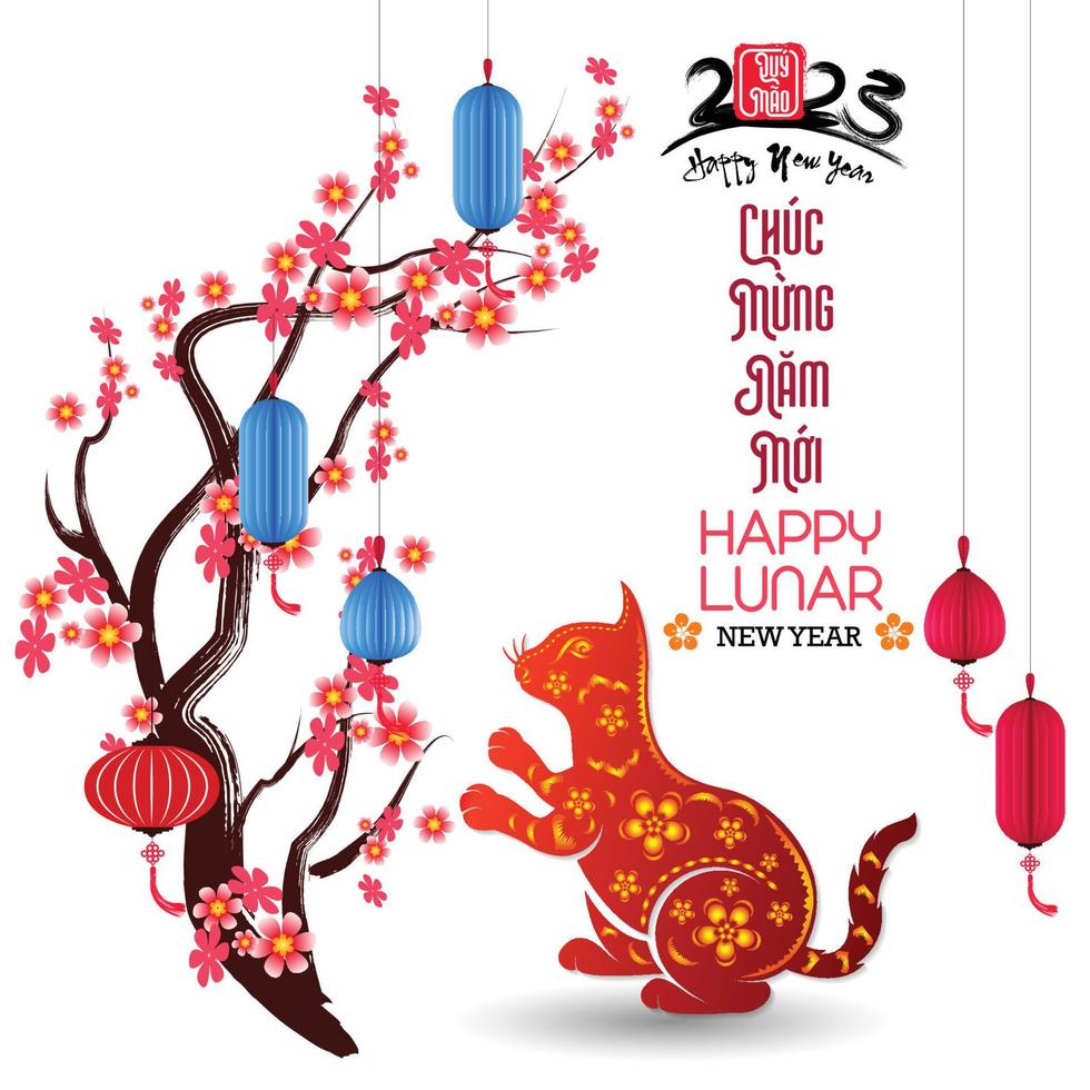 Happy lunar new year 2023, Vietnamese new year, Year of the Cat