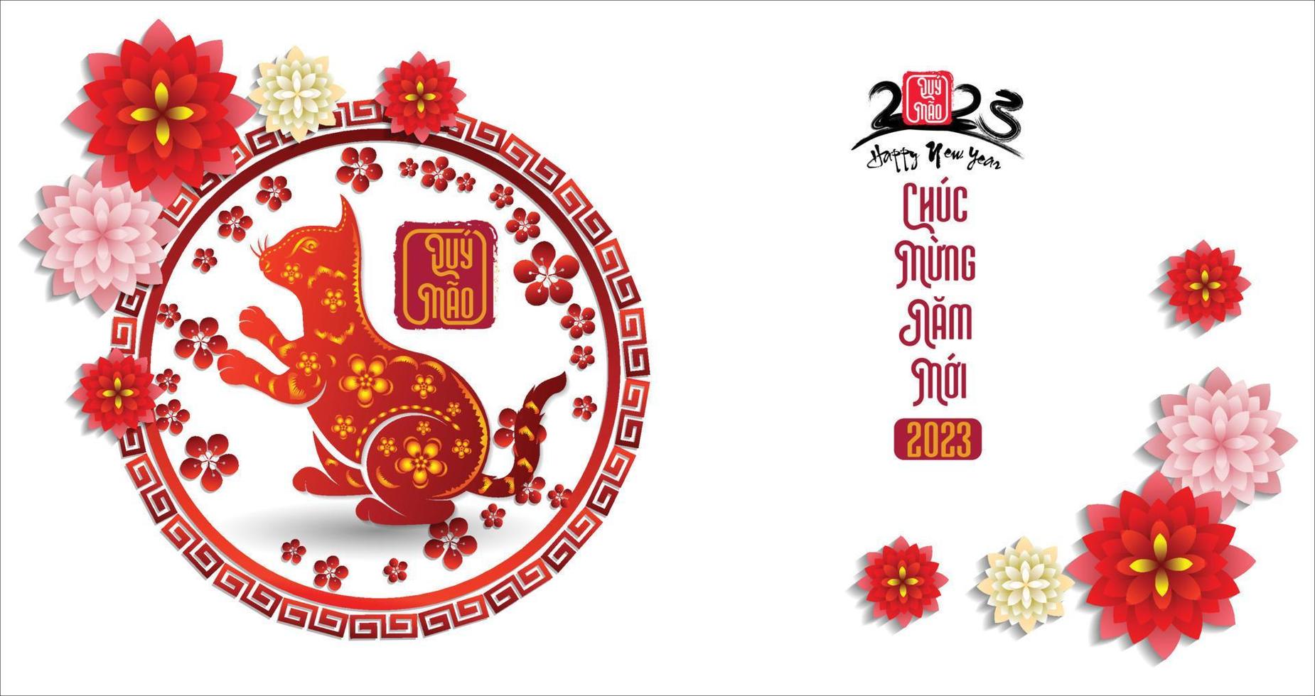 Happy lunar new year 2023, Vietnamese new year, Year of the Cat. vector