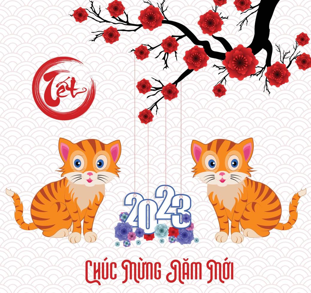 Happy lunar new year 2023, Vietnamese new year, Year of the Cat. vector