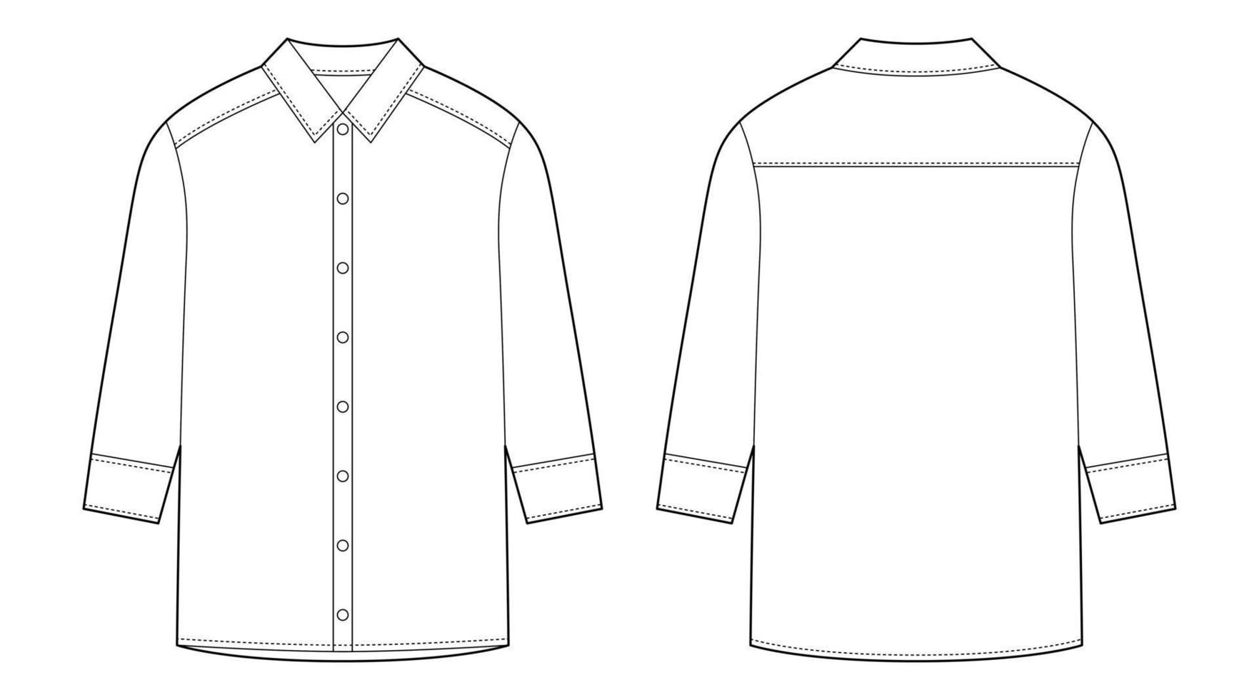 Oversized shirt with long sleeves and buttons technical sketch. Unisex casual shirt mock up. vector