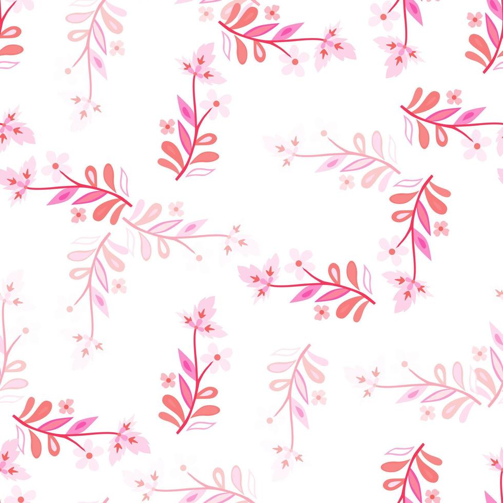 Abstract cute leaves and flower seamless pattern. Beautiful floral