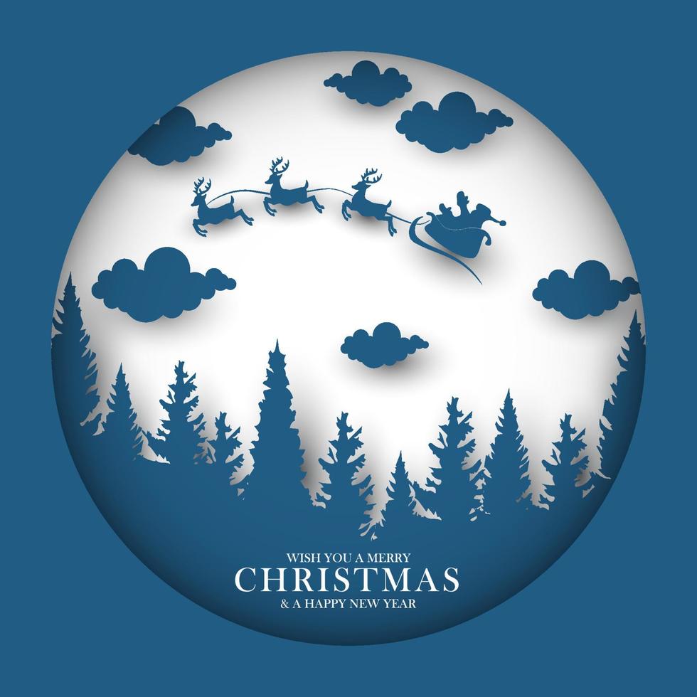 Christmas greeting and Santa Claus sleigh silhouette with paper style design vector