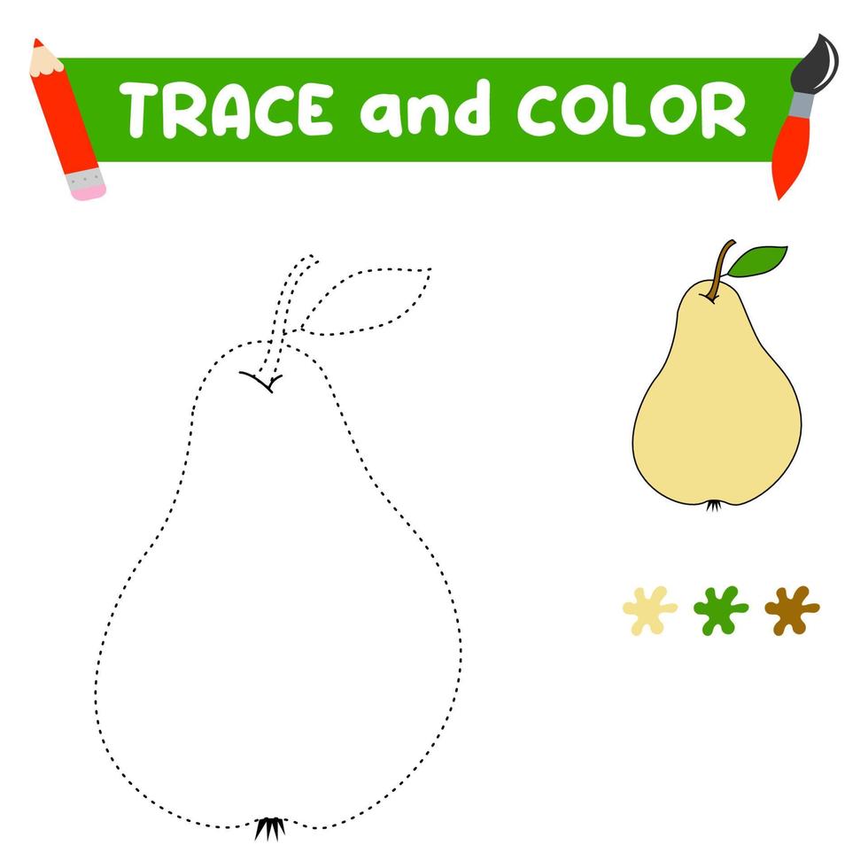 Coloring book with a pear. Yellow pear. Education and entertainment for preschool children.Trace and color it vector