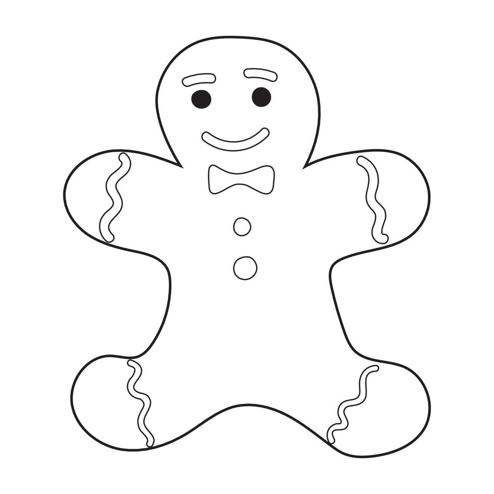 Gingerbread in the shape of a man. Christmas coloring book. contour drawing vector