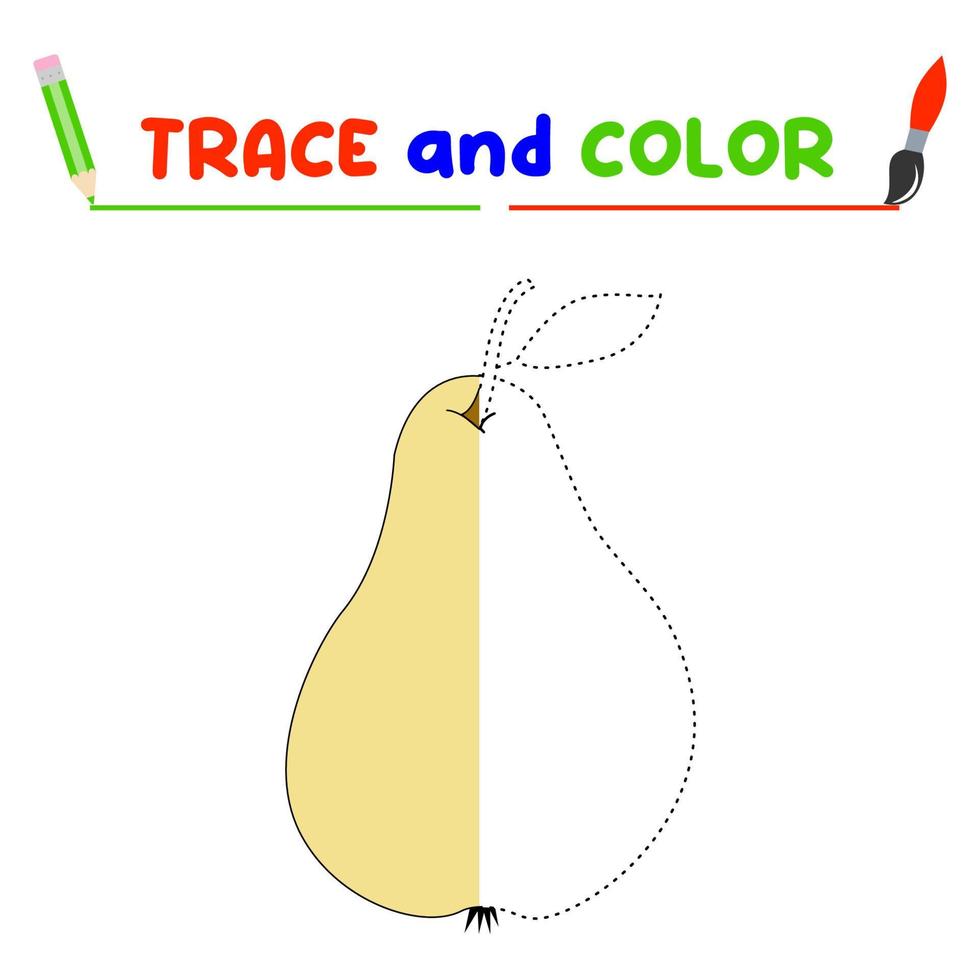 Coloring book with a pear. Yellow pear. Education and entertainment for preschool children.Trace and color it vector
