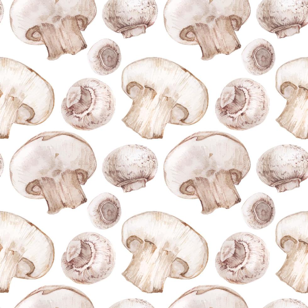 Traced watercolor seamless pattern with champignons vector