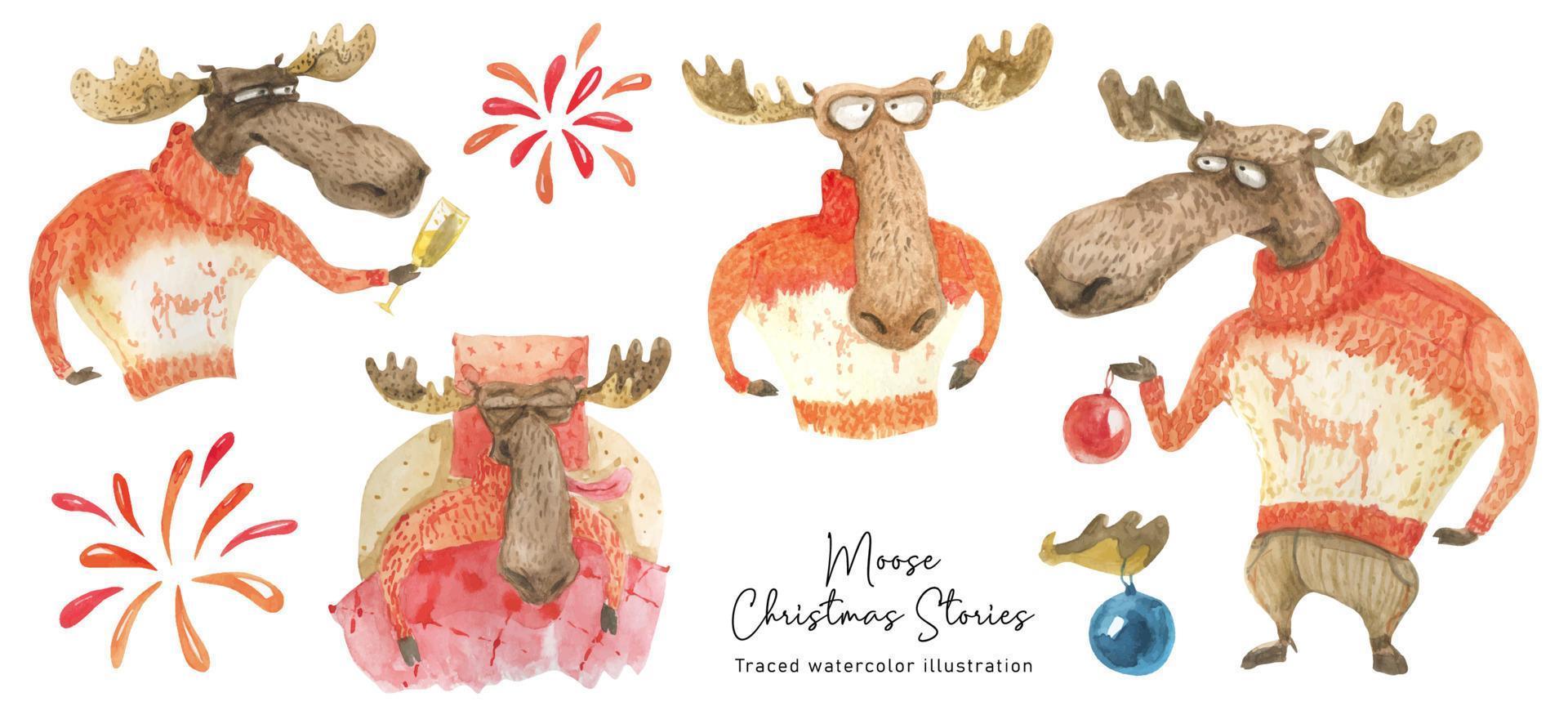 Christmas Moose, characters set vector
