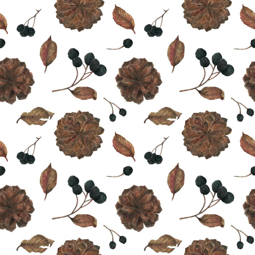 Aronia and Pine Cones for Christmas seamless pattern vector