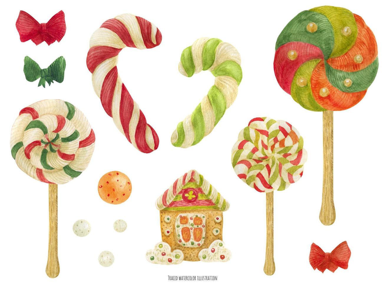 Christmas Elf Factory Sweet Items, watercolor vector