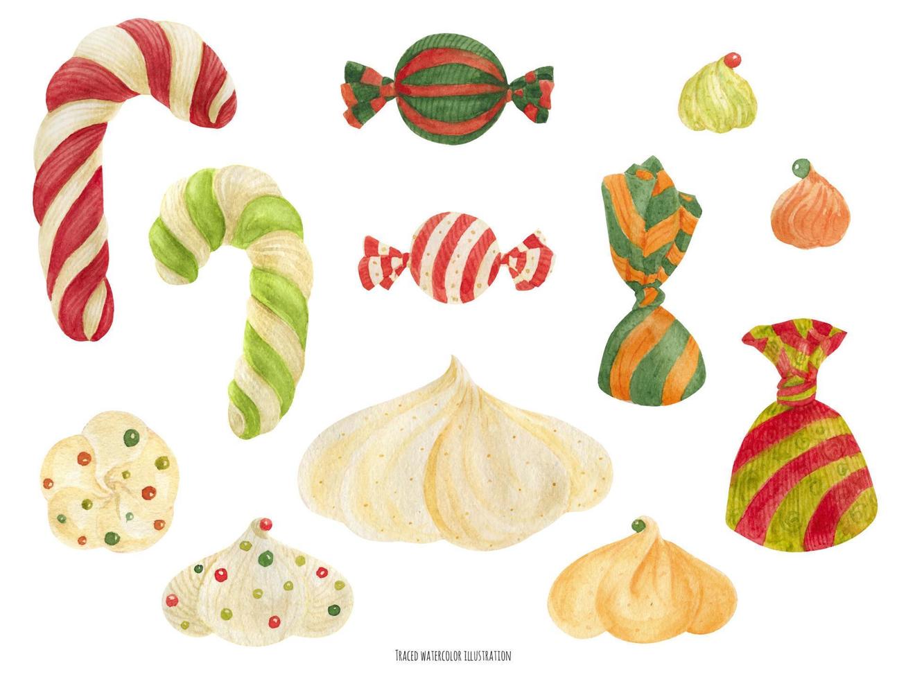 Christmas Elf Factory Sweet Items, watercolor vector