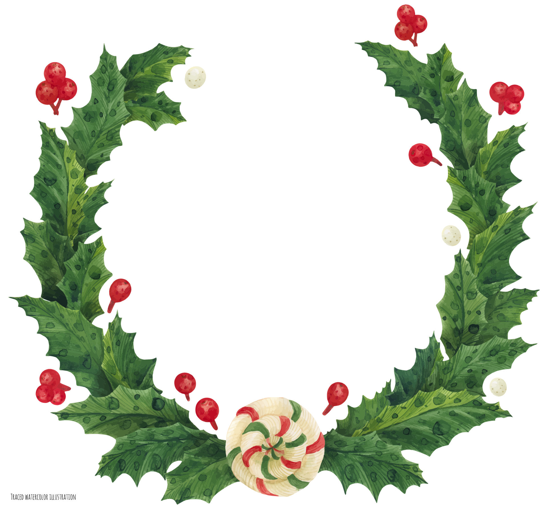 Christmas holly wreath with lollipop, watercolor illustration 12738996