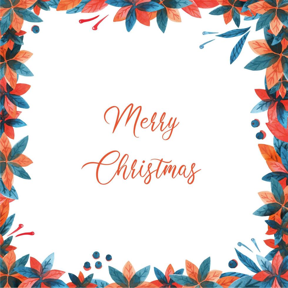 Christmas watercolor frame with poinsettia vector