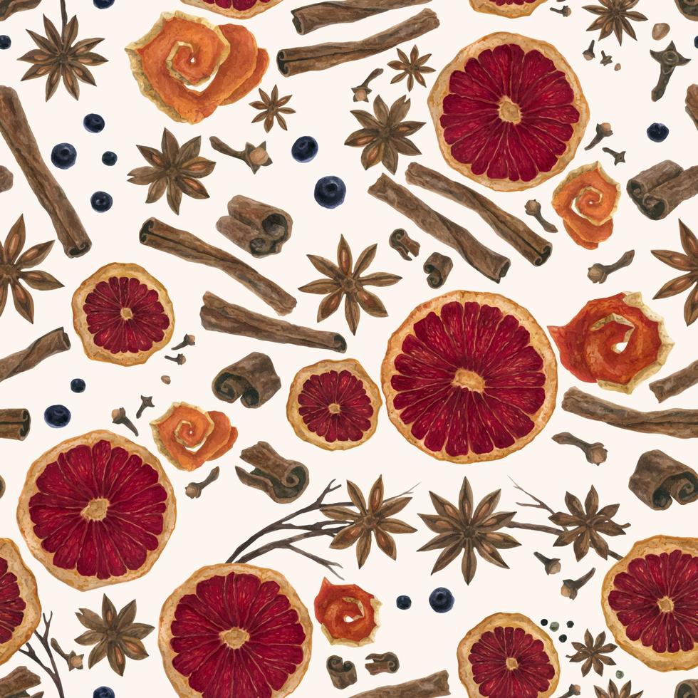 Christmas winter spices in watercolor seamless pattern vector