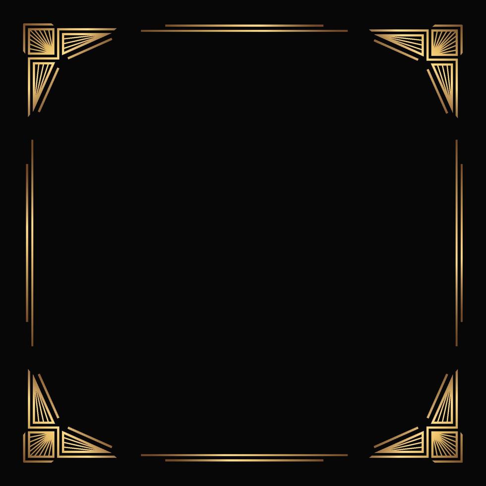 Vector golden frame on the black background. Isolated square art deco border for social media posts and cards.