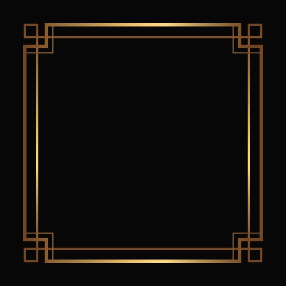 Vector golden frame on the black background. Isolated art deco template with copy space