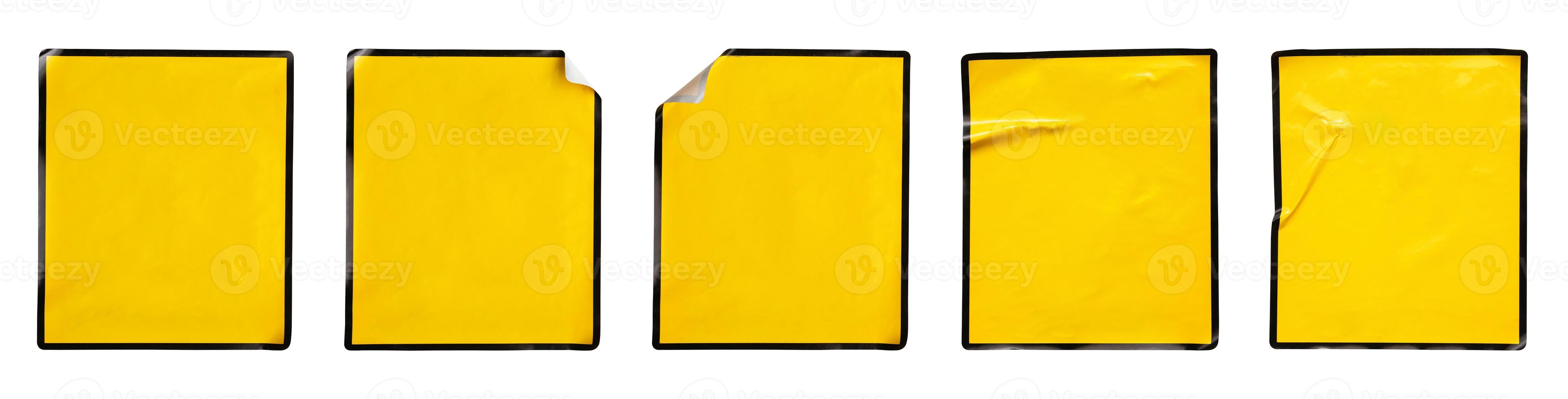 Blank warning sign yellow color with black frame sticker set isolated on white background photo