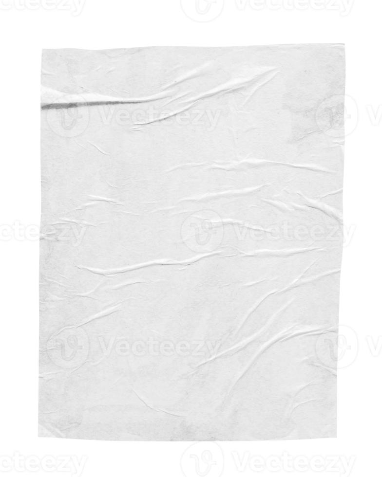 Blank white crumpled and creased paper poster texture isolated on white background photo