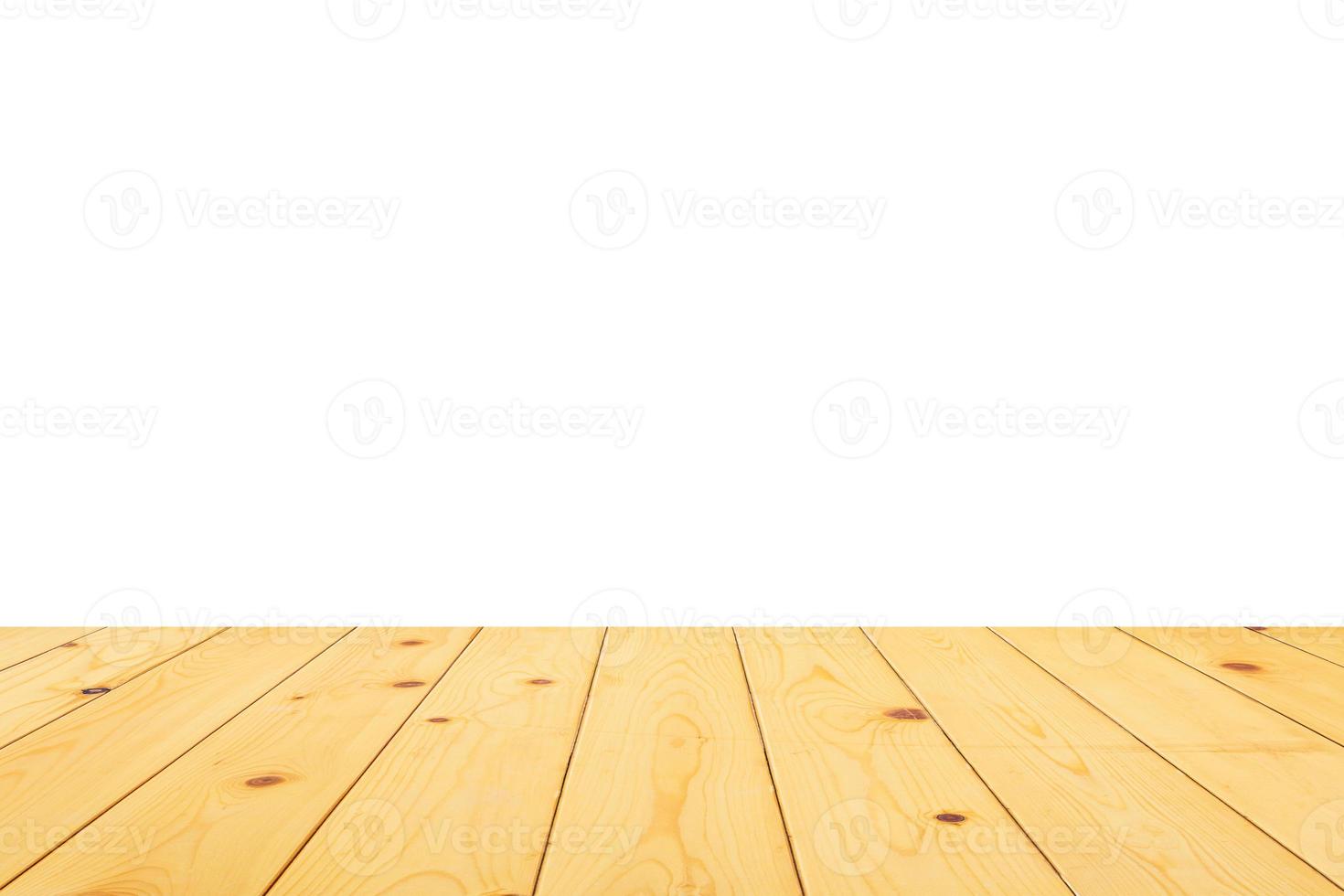 Empty wooden table top isolated on white background for product display montage photo
