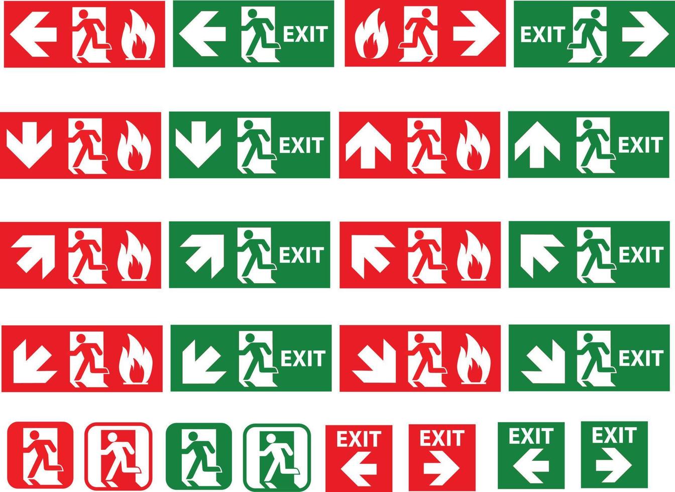emergency fire exit door and exit door. fire exit sign. emergency exit icon. flat style. vector
