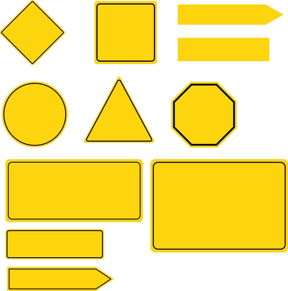 Collection of yellow road signs on white background. Yellow Roadsigns set. flat style. vector