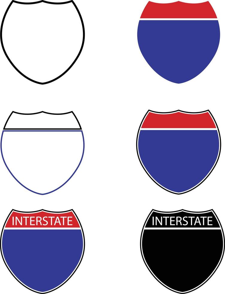 carretera interestatal americana en blanco sobre fondo blanco. señal de carretera interestatal. estilo plano vector