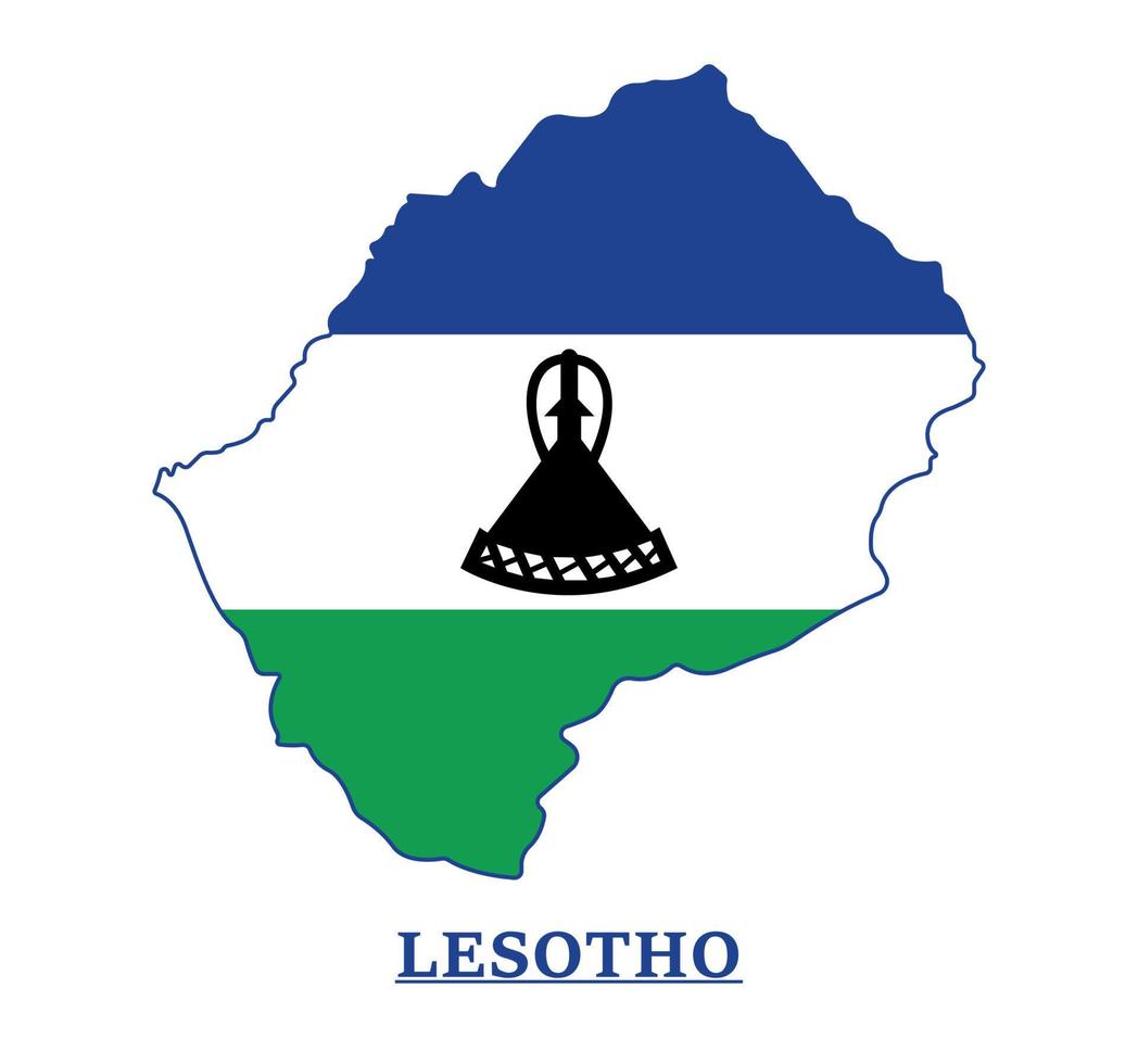 Lesotho National Flag Map Design, Illustration Of Lesotho Country Flag Inside The Map vector