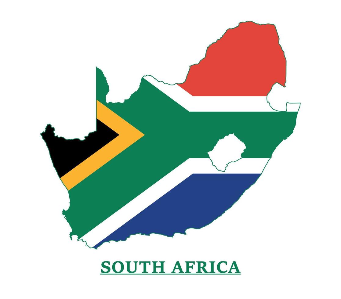 diseño del mapa de la bandera nacional de sudáfrica, ilustración de la bandera del país de sudáfrica dentro del mapa vector