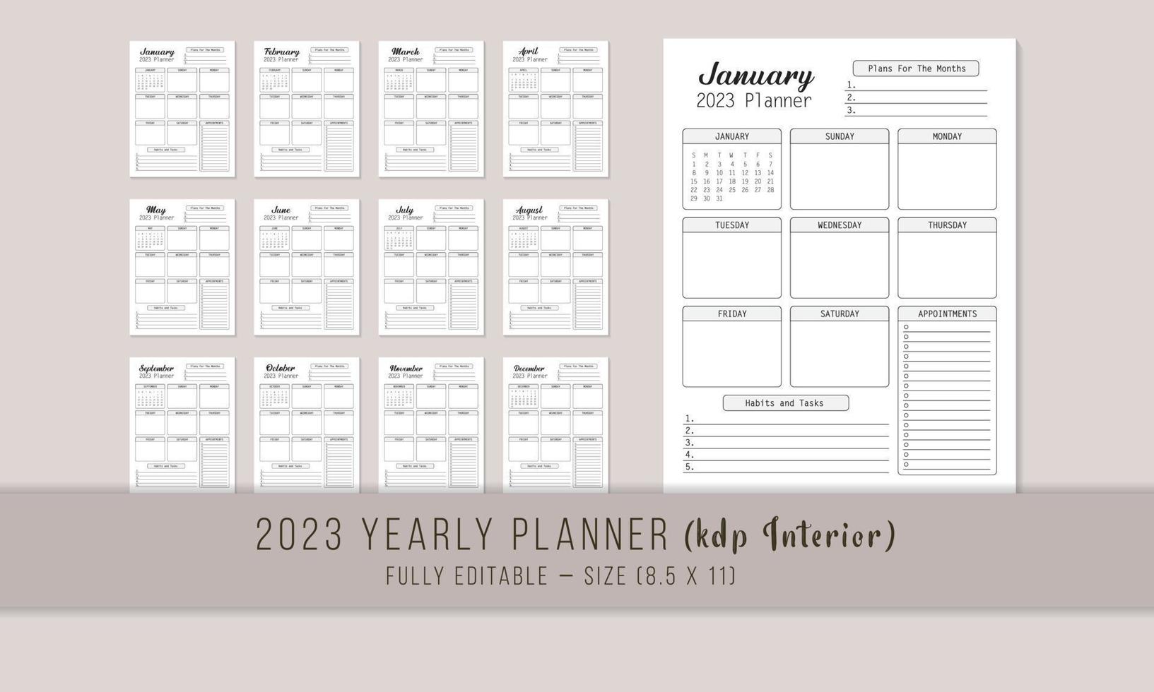 2023 Yearly Planner Interior Template vector