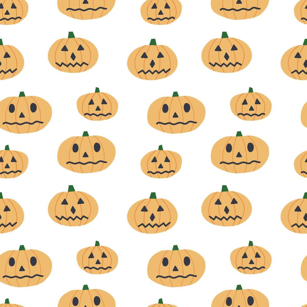 Hand drawn pumpkins head monsters seamless patterm. Halloween pumpkins pattern in cartoon style vector