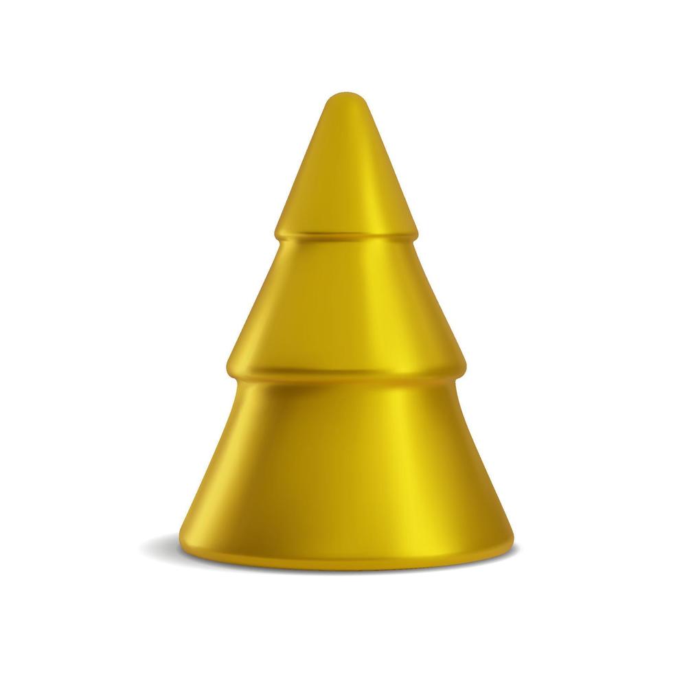 A Christmas tree in a cute 3D style. Modern isolated vector pine. Golden decorative element for New Year holidays
