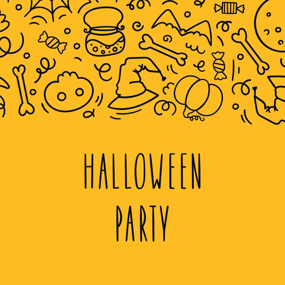 A card for a Halloween party in the doodle style. Vector illustration