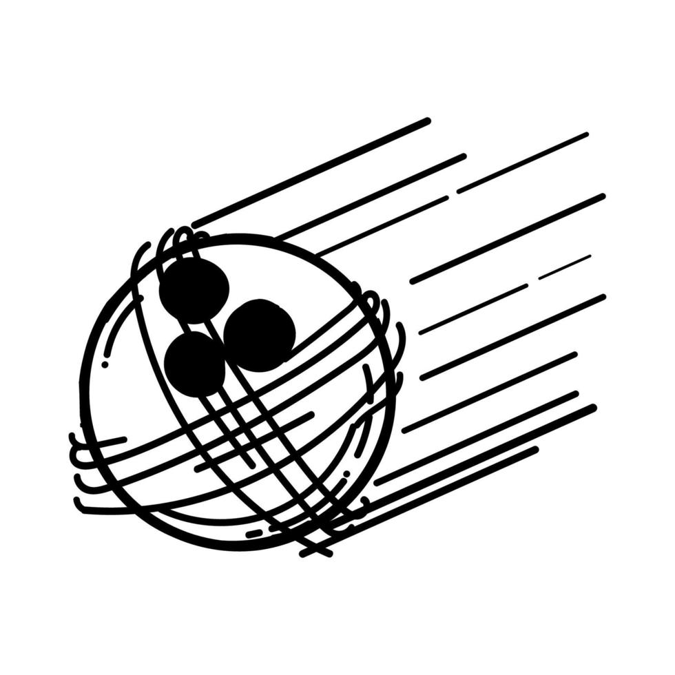 Hand-drawn bowling ball. Ball breaking pins. Flying ball in the target. Hobbies, entertainment, recreation. Skittles. Sports. The game. Hit, win Vector simple illustration