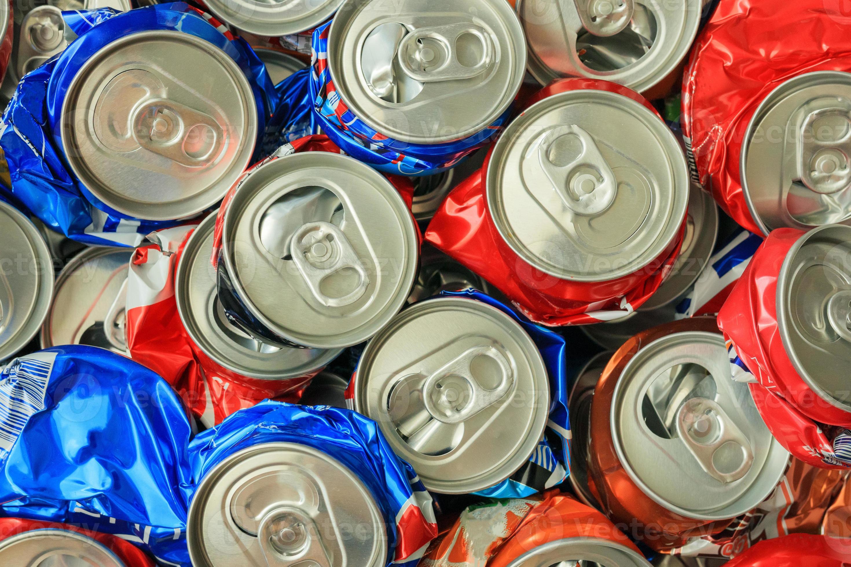 recycle aluminum metal crushed can waste background 12740506 Stock