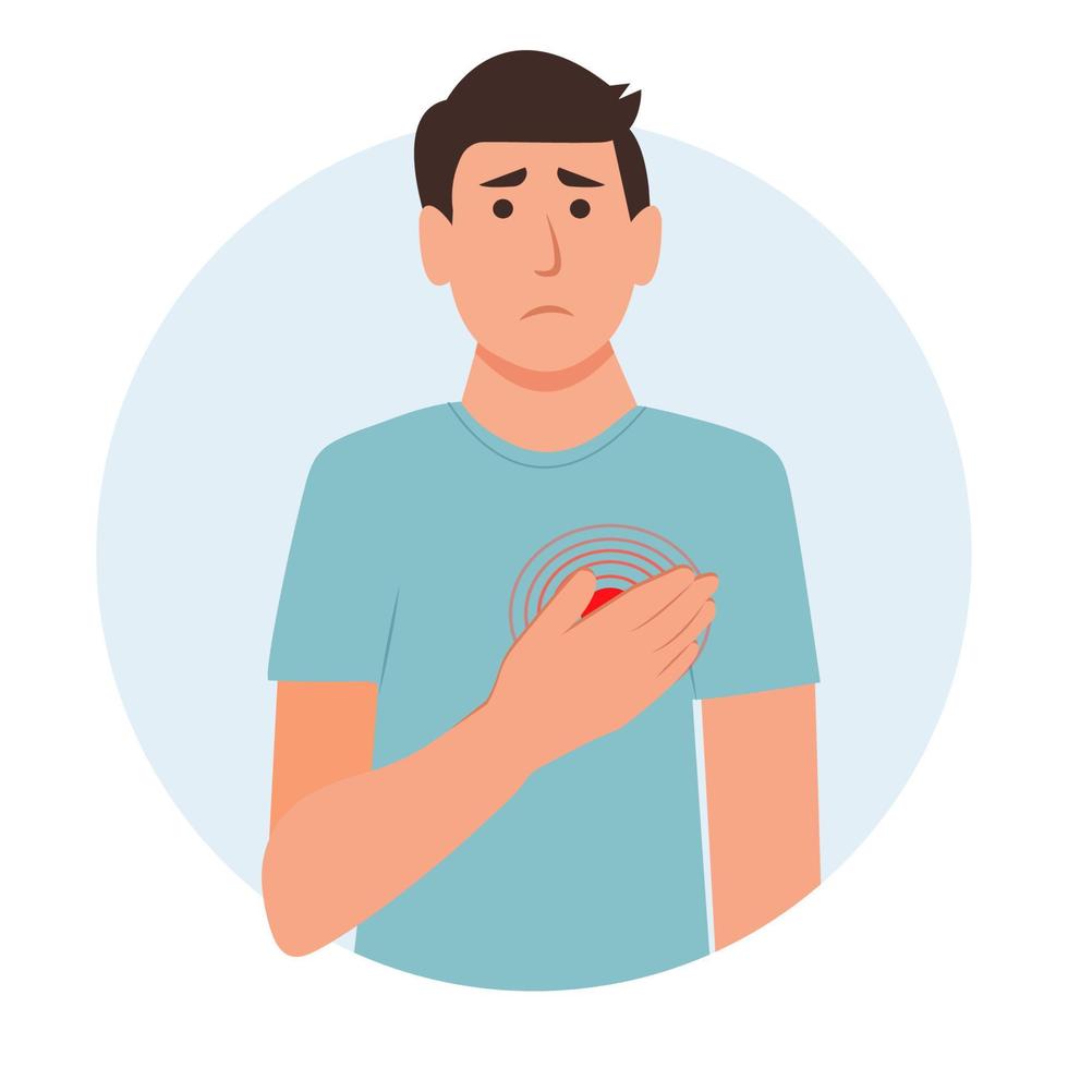 Man with chest pain. Concept of heart pain, discomfort .Isolated. Vector  illustration in flat cartoon style. Health and medicine. 12740556 Vector  Art at Vecteezy