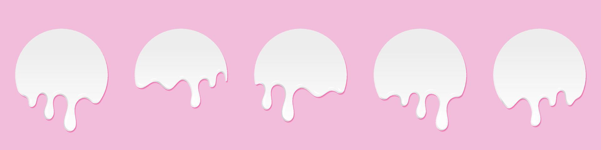 Set of milk drops. Dripping milk. Realistic melted milk. Milk drops. White liquid dessert, sweet drip melt. Vector illustration