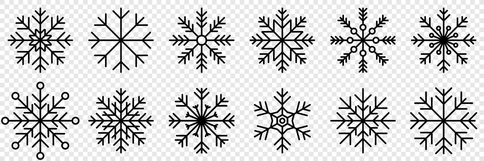 Snowflake variations icon collection. Snowflake icons set. Snowflake symbols. Snow icon. Frost winter background. Snowflakes ice crystal isolated. Vector illustration