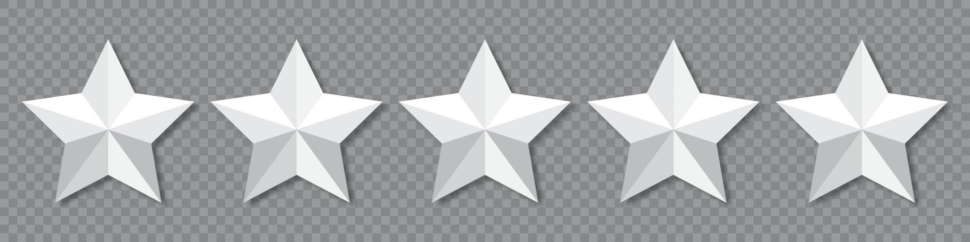 iconos blancos de clasificación de calidad de cinco estrellas. icono de 5 estrellas. signo de cinco estrellas. símbolo de clasificación. ilustración vectorial vector