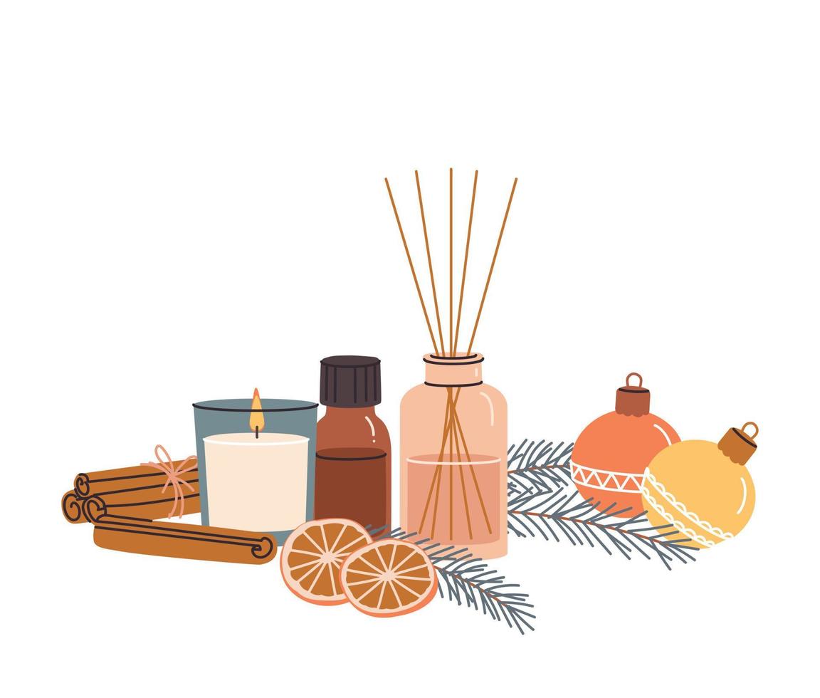 Composition with aromatherapy accessories with essential oils. vector