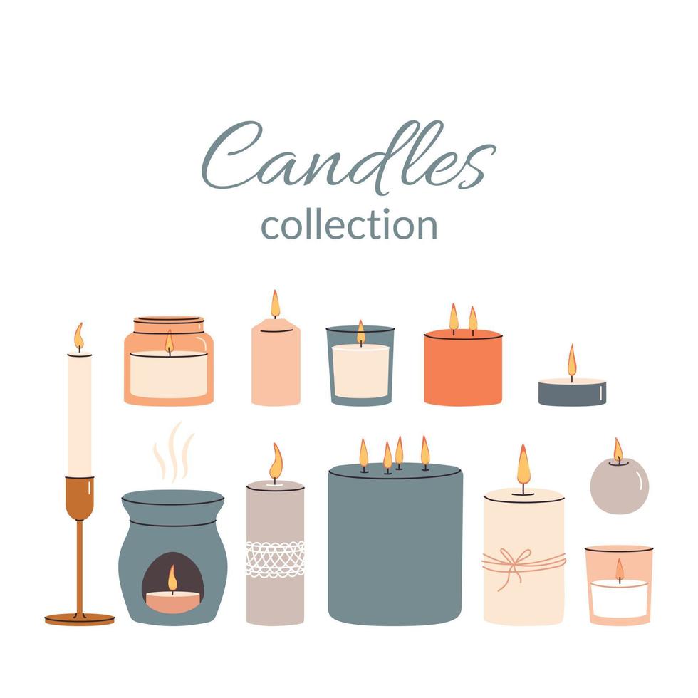 Various Candles set. Different shapes and sizes vector