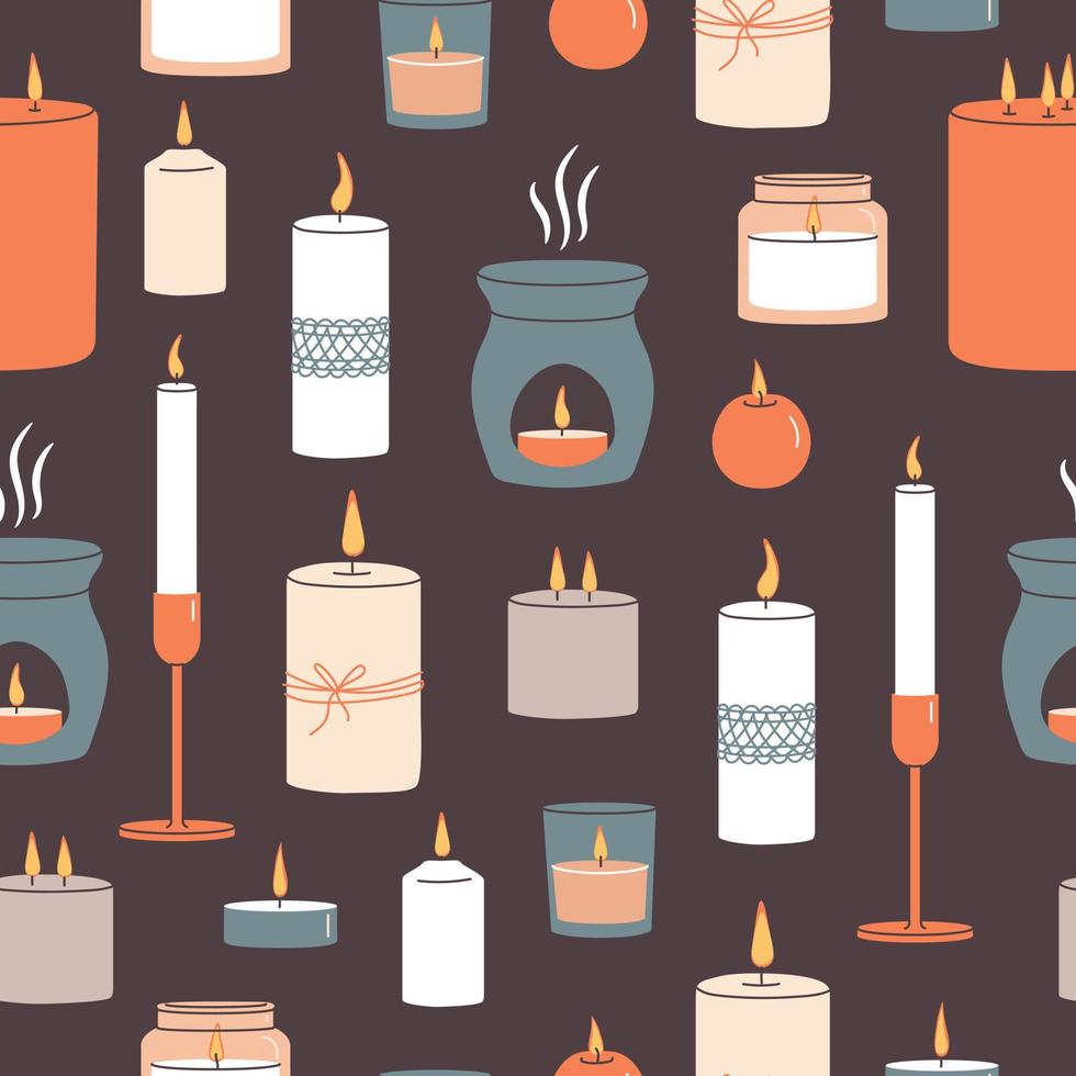 Various Candles seamless pattern. Different shapes and sizes. vector