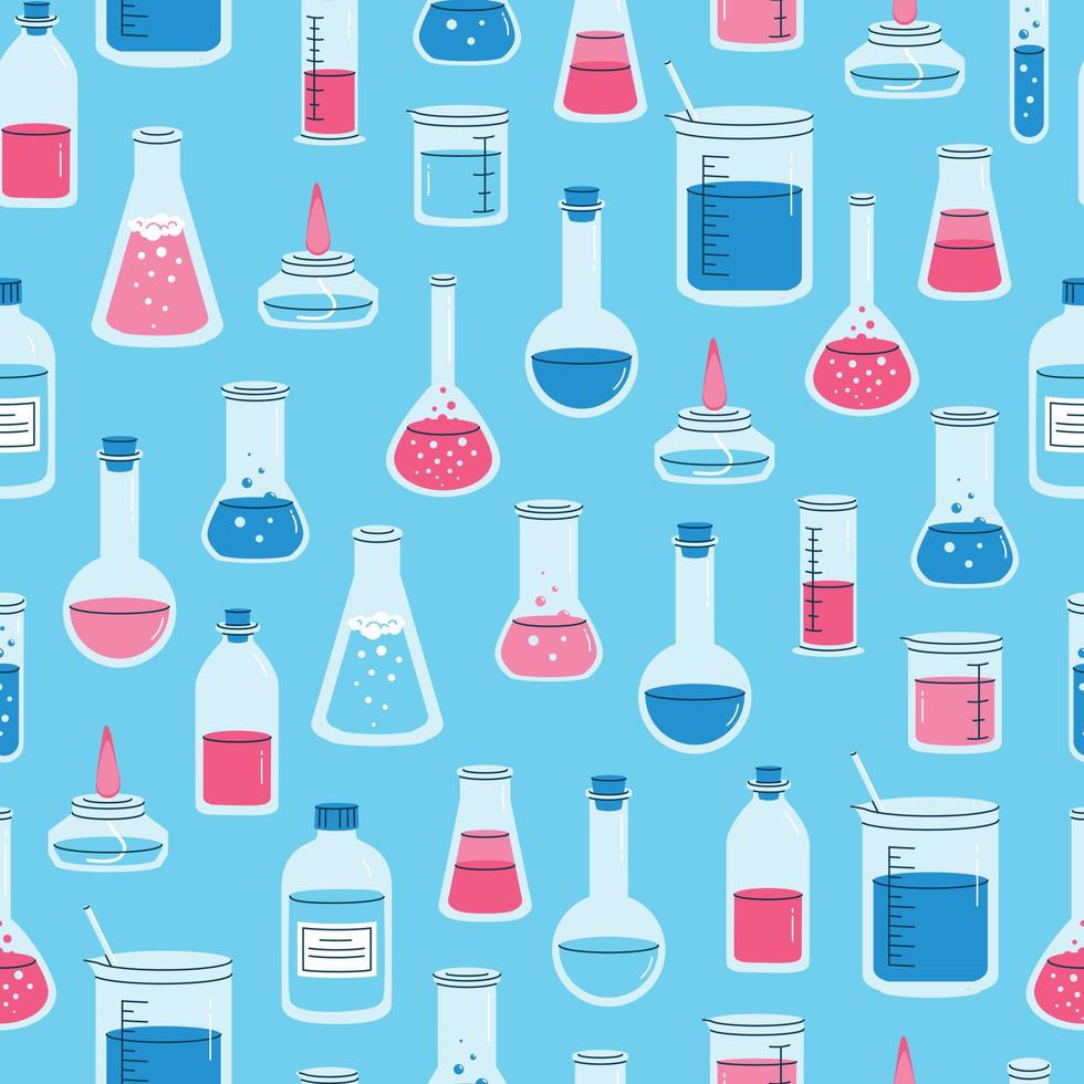 Seamless trendy pattern of laboratory equipment vector