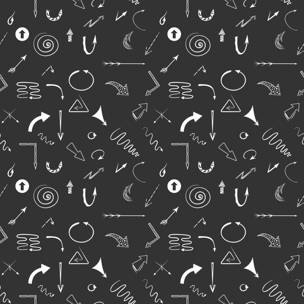 Seamless pattern with different types of arrows. Abstract direction ornament on dark grey background. vector