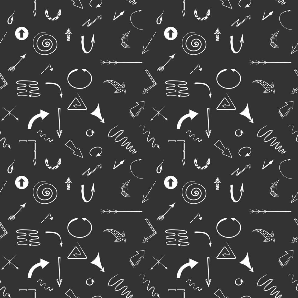 Seamless pattern with different types of arrows. Abstract direction ornament on dark grey background. vector