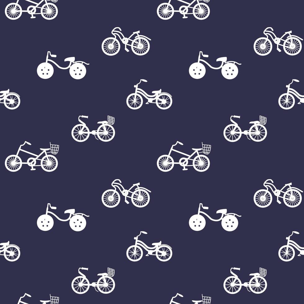 Seamless pattern with bicycle silhouettes. Bikes ornament on blue backgrounds. Transport backdrops for web design, wrapping papers, fabric. vector