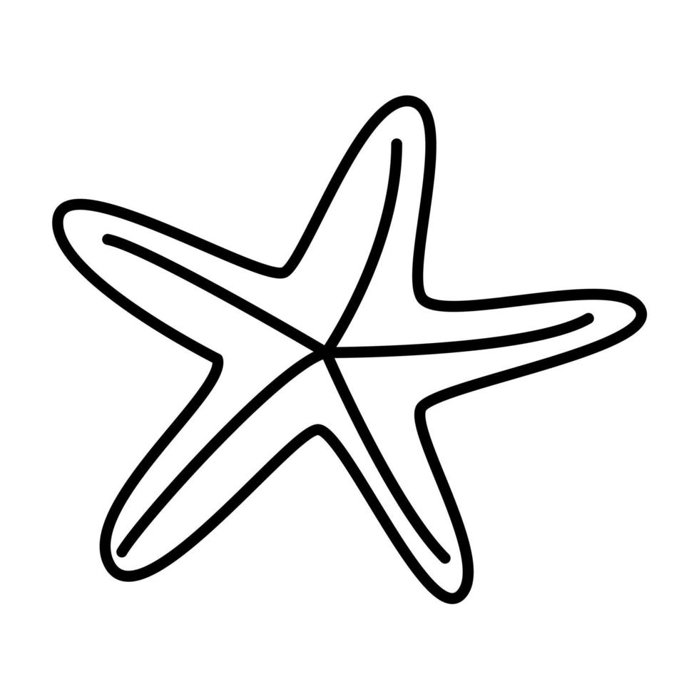 Funny sea star in hand drawn doodle style. Cute underwater animal. Vector illustration.