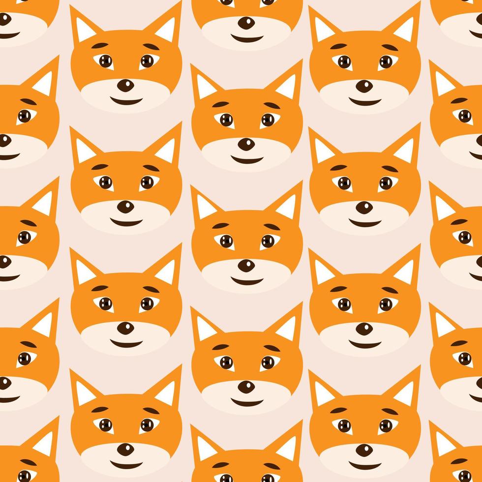 Vector seamless pattern with foxes faces. Isolated vector illustration. Abstract endless animal print.